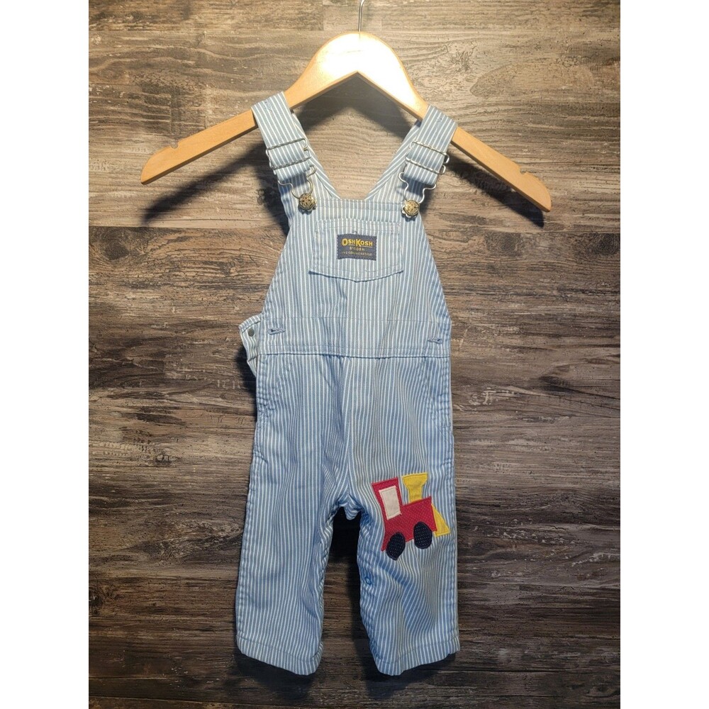 Vintage OshKosh Conductor  Overalls Light Blue White Stripe 24 Months Vestbak